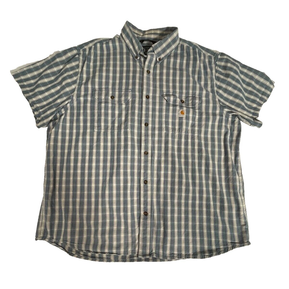 Carhartt Short Sleeve Shirt Men's 2XL Blue Plaid Nature Outdoors Workwear
